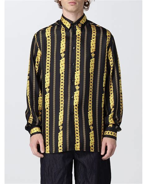 Versace Chain Pinstripe Silk Shirt in Black for Men 